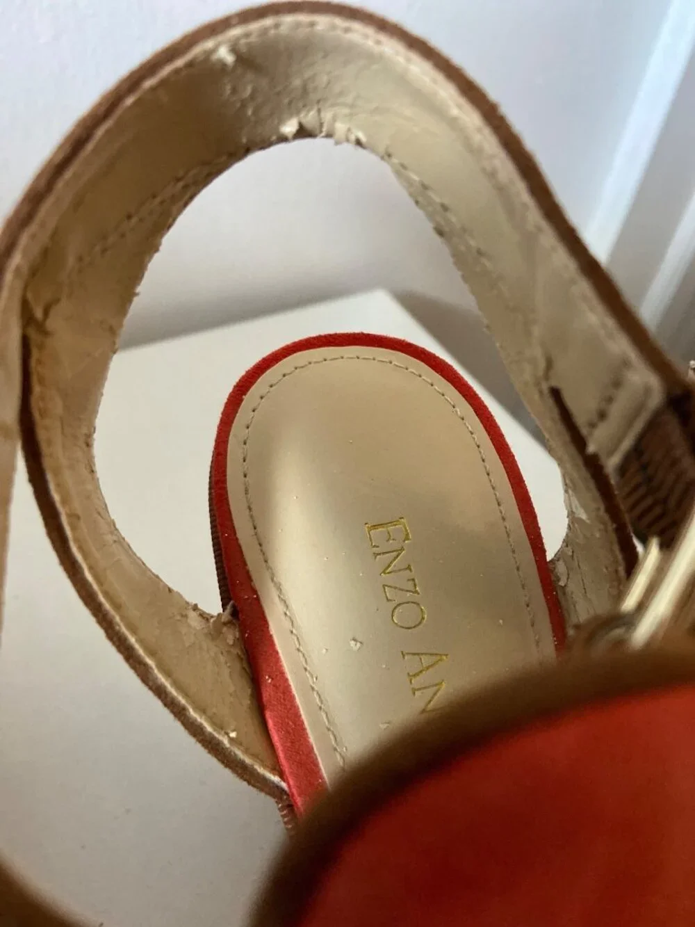 Enzo Angiolini Eagesso Suede Wedge Sandals Size 7.5M Coral Brown Ankle Strap